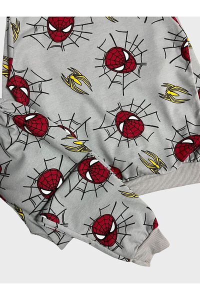 ALİŞ KİDS Boy's Cotton Gray Red Spiderman Patterned Long Sleeve Seasonal Pajamas Set