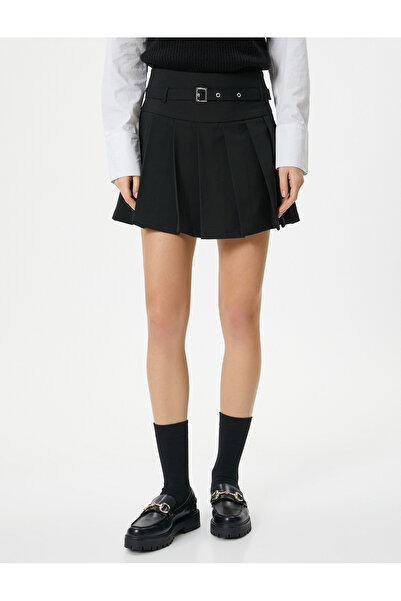 Koton Pileli Mini Etek Slim Fit Kemer Detaylı