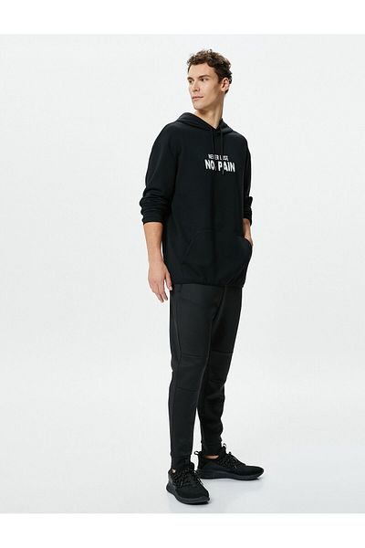 Koton Modal Fabric Long Sleeve - Kangaroo Pocket Slogan Printed Oversize Hoodie