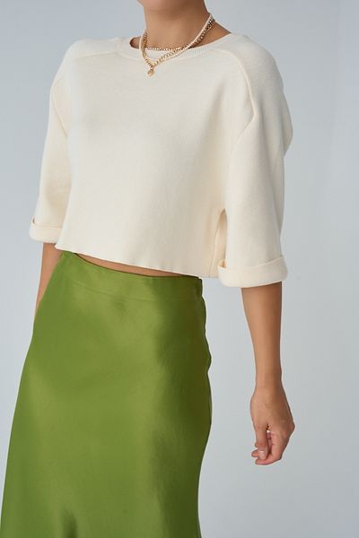 Qu Style Culoare crem deschis - Pulover cu maneca dubla TK 241160