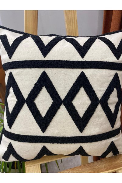 İNCİLİFE Punch Embroidered 100% Cotton Fabric Throw Pillow Cover