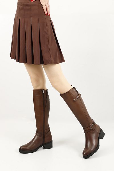 GÖNDERİ(R) Braune antike Damenstiefel aus echtem Leder mit Reißverschluss und dickem Absatz für Damen/Mädchen