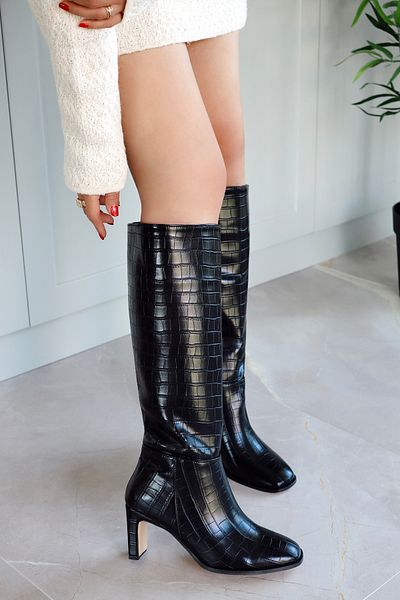 POLKA STORE Dámské matné kožené boty na podpatku s tupou špičkou na zip