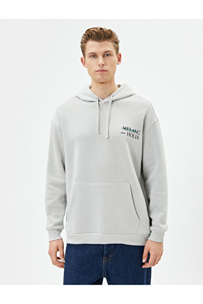 Koton Hanorac supradimensionat cu buzunar tip cangur imprimat și slogan pe spate