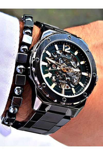 Ferrucci Smoke Color Business Automatic Mechanism Men's Wrist Watch + Bracelet