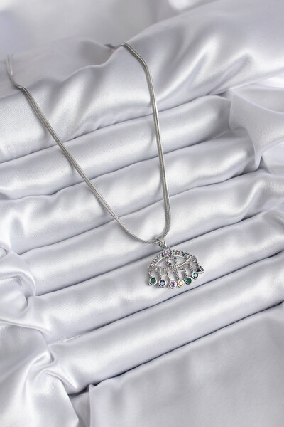 Clariss 316L الصلب الفضة اللون سلسلة الإيطالية الزركون حجر العين الشكل قلادة ...