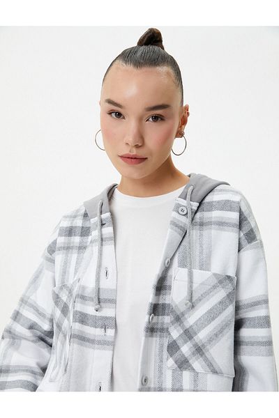 Koton Lumberjack Shirt Jacket Oversize Hooded Pocket Double Fabric