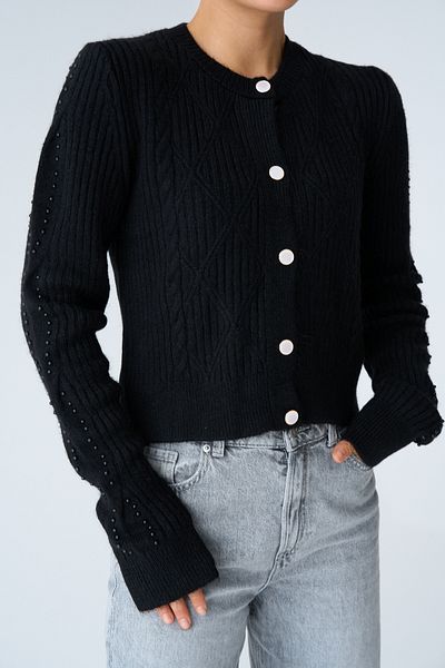 Qu Style Black Cardigan with Thin Sleeves Th 241052