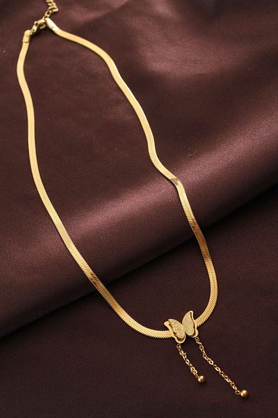 Clariss Steel Gold Color Butterfly Italian Chain Necklace