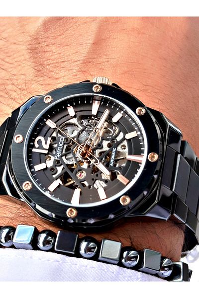 Ferrucci Black Color Business Automatic Mechanism Men's Wrist Watch + Bracelet