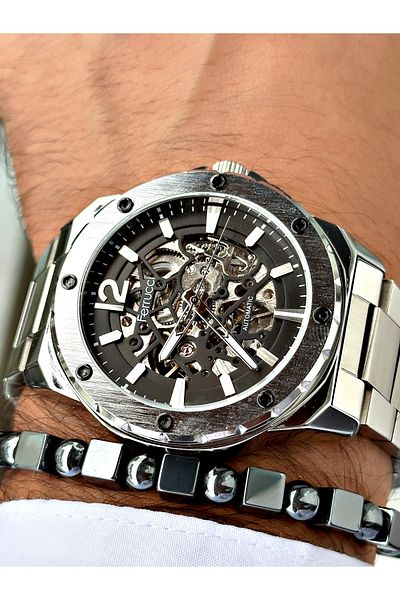 Ferrucci Silver Color Business Automatic Mechanism Men's Wrist Watch + Bracelet
