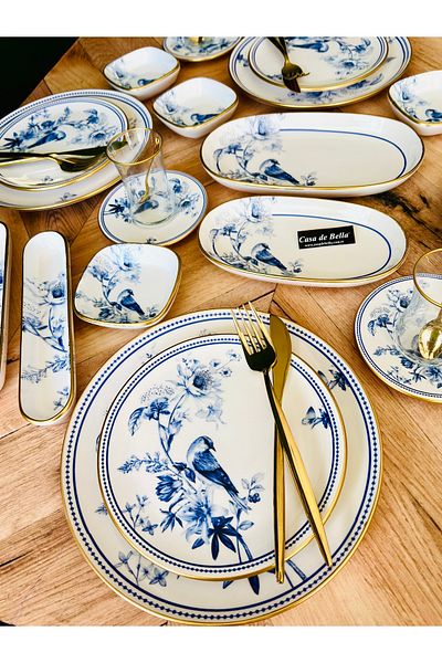 CASA DE BELLA Floral Patterned 38 Piece Luxury Breakfast Set for 6 People
