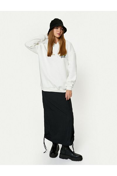 Koton Cotton Hooded Long Sleeve Sweatshirt - Raised Back Printed