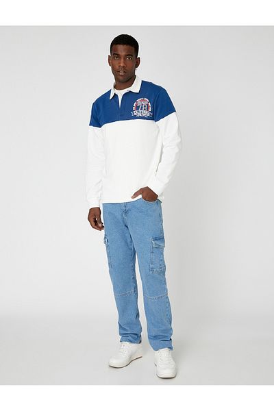 Koton College-Sweatshirt mit Rollkragen, bedruckt, geknöpft