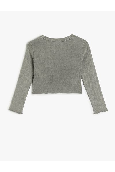 Koton T-Shirt Long Sleeve Crew Neck Camisole Stitching Detailed Cotton
