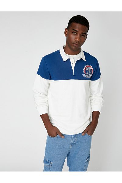 Koton College-Sweatshirt mit Rollkragen, bedruckt, geknöpft