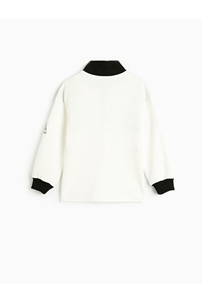 Koton Sweatshirt Dik Yaka Yarım Fermuarlı Uzun Kollu Baskılı Renk Kontrastlı Şardonlu