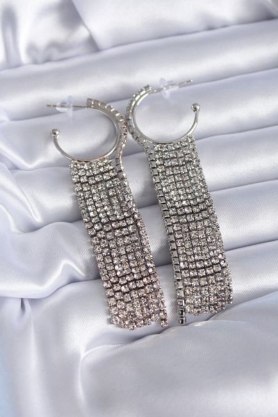 SeyCey.co Silver Color Zircon Stone Tassel Model Brass Women's Earrings