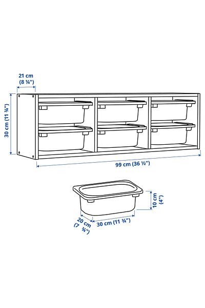 IKEA Toy Storage Unit, White, Width: 99 cm Depth: 21 cm Height: 30 cm
