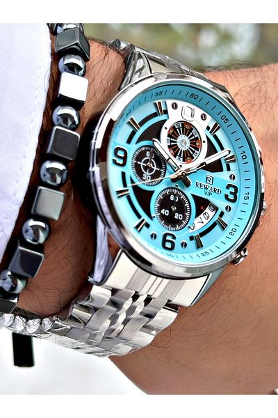 Ferrucci Silver Color Function Roulette Function Steel Cord Men's Wrist Watch + Bracelet