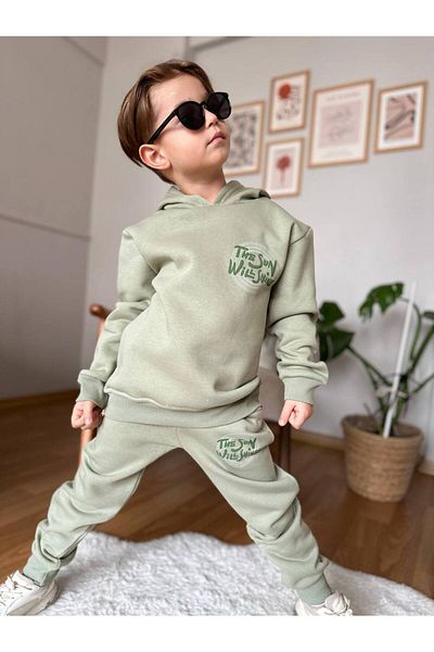 misskids Bottom Top Children's Raised Printed Hooded Pocket Suit