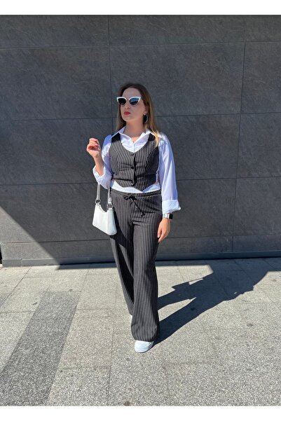 Flow Siyah Çizgili Gömlek Ve Pantolon Takım