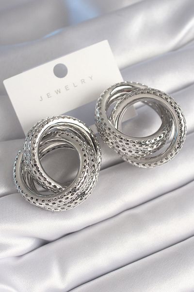 SeyCey.co Brass Silver Color Threading Ring Model Processing Detail Women's Earrings