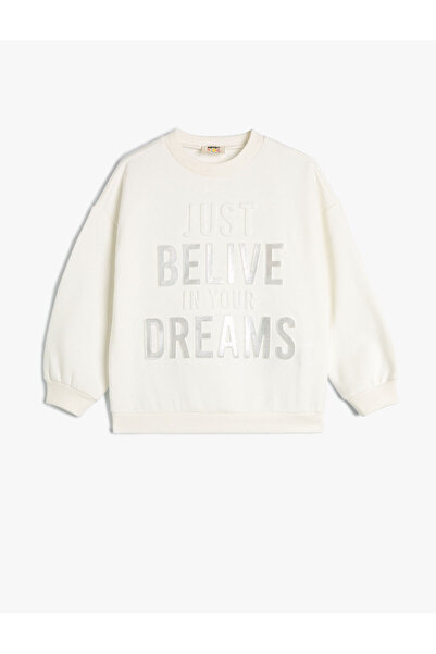 Koton Langarm-Sweatshirt mit glänzendem Slogan-Print – Rundhalsausschnitt, Ra...