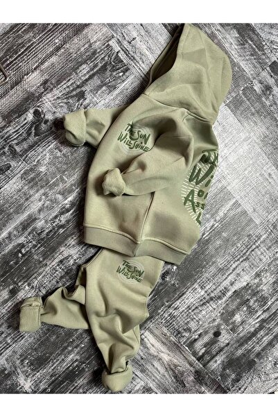 misskids Bottom Top Children's Raised Printed Hooded Pocket Suit