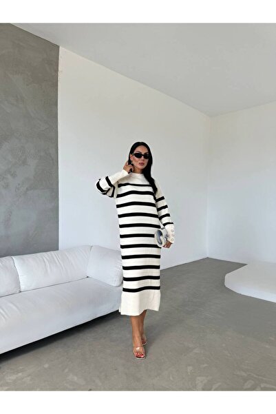 Bak'ap Premium ριγέ μακρυμάνικο πλεκτό φόρεμα Hijab