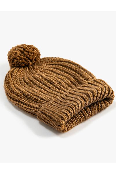 Koton Elastic Knitted Beret with Pompom Detail