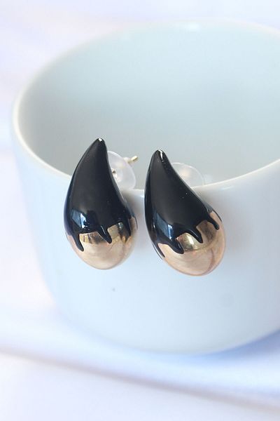 SeyCey.co Minimal Black Enamel Double Color Drop Earrings