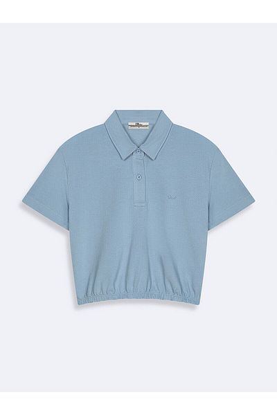 Ltb Tricou albastru cu gât polo cu talie elastică