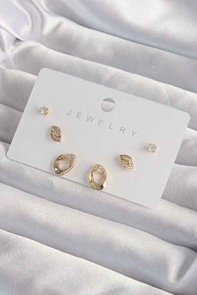 Epilons مجموعة أقراط على شكل ورقة شجر من حجر الزركون باللون الذهبي النحاسي