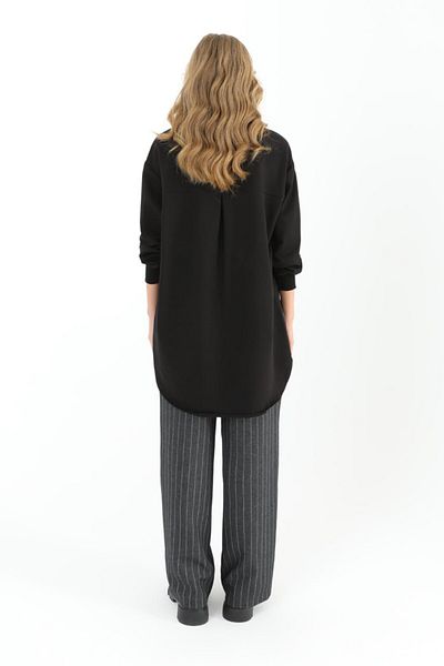 Puane Asymmetric Cut Lace Detailed Striped Black-Anthracite Women's Tunic 10553