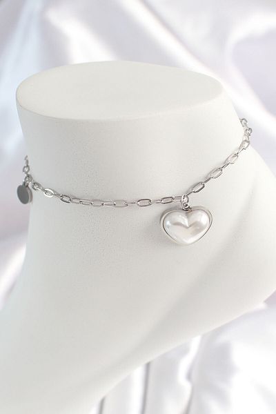 Clariss 316L Steel Silver - 3D Heart Model Chain White Heart Figured Women's HalHal