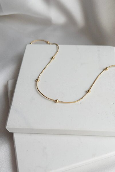 CanElif Accessories Karflake Boncukla Tasarlanmış Zarif Şık Çelik Kadın Kolye Zinciri