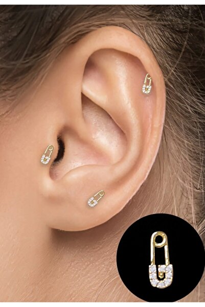 DCPİERCİNG Cerrahi Çelik Çengelli Iğne Kristal Zirkon Altın Tragus Piercing