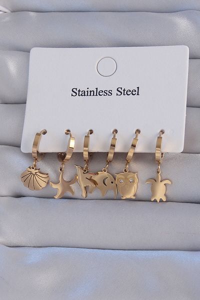 SeyCey.co 316L Steel Gold Color Zircon Stone Animal Figured Starfish Model Hoop Earring Set