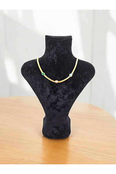 staınless steel Paslanmaz Çelik Yassı Zincir Taşlı Kolye