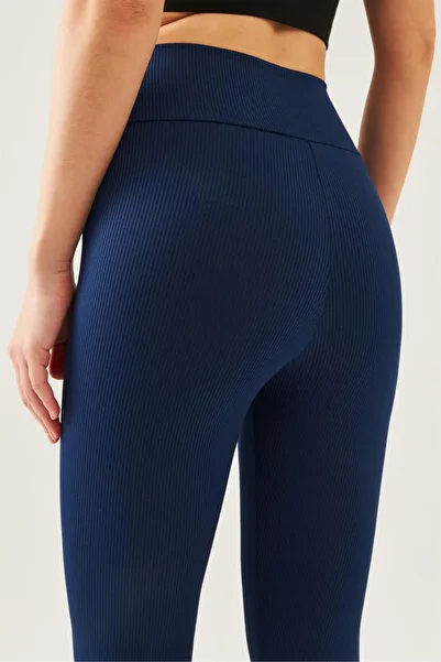H&S MODA Women's Navy Blue High Waist Ribbed Lycra Recovery Firming Casual and Sports 4 Seasons Leggings