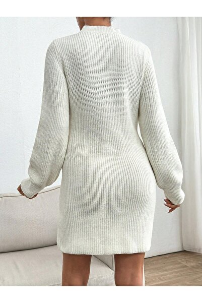 ATEMODAA ELBİSE AJUR DETAYLI BASENLİ  EKRU BEYAZ