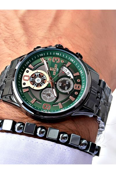 Ferrucci Black Color Function Roulette Function Steel Cord Men's Wrist Watch + Bracelet