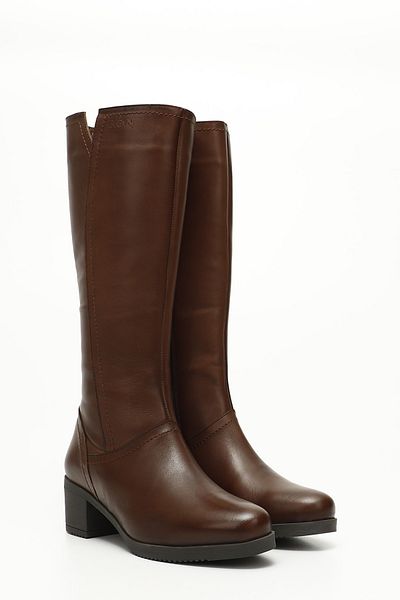 GÖNDERİ(R) Women's Brown Antique Zippered Thick Heeled Genuine Leather Boots