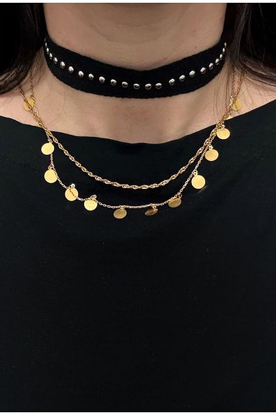SmY Bag Black Metal Detailed Design Choker - with Adjustable Chain