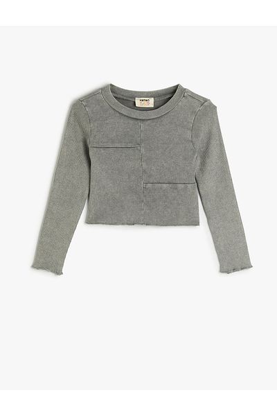 Koton T-Shirt Long Sleeve Crew Neck Camisole Stitching Detailed Cotton