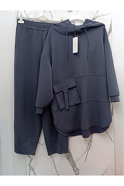 Puane Women's Modal Fabric Hooded Asymmetric Cut Trousers Tunic Suit 14279