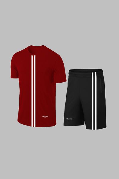 POSEIDON STORM Мъжки спортен костюм Dri-Fit в бордо - удобна тениска с къс ръкав и шорти с джобове (4 бр.)