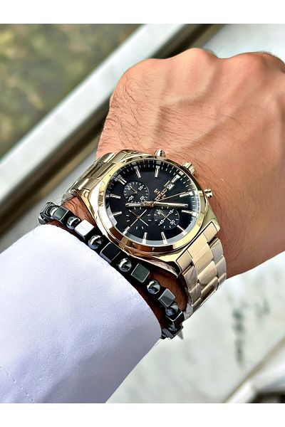 Reward Gold Color Function Steel Cord Men's Wrist Watch + Bracelet
