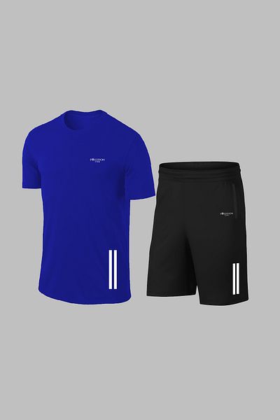 POSEIDON STORM Set de pantaloni scurți tricou simplu pentru antrenament pentru bărbați, mărime mare, din țesătură albastră Dri-fit, cu buzunare confortabile (4XL-10XL)